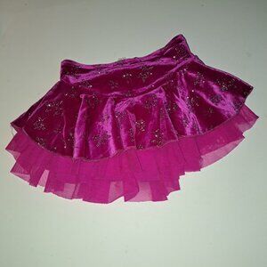 Raspberry Fushia Mondor figure skating glitter layered velour skirt 6x skate
